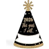 Big Dot of Happiness New Year's Eve 2026 Cone Hat, New Year's Eve Resolution Party Hats, 2026 Party Supplies, Set of 8 (Adult Size)