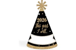 Big Dot of Happiness New Year's Eve 2026 Cone Hat, New Year's Eve Resolution Party Hats, 2026 Party Supplies, Set of 8 (Adult Size)