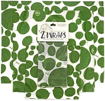 Z Wraps - Reusable Beeswax Food Wraps - Assorted 3-Pack (S, M, L) - Made in USA with 100-Precent Cotton, Organic Beeswax and Jojoba Oil - Leafy Greens