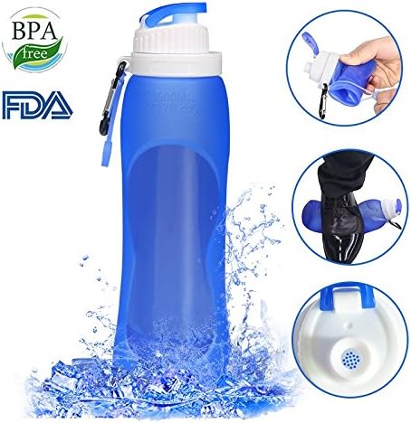 OUENUAH Water Bottles, Collapsible Water Bottles with Filter-Lightweight and Portable for Outdoors/Sports, Food Grade Silicone BPA Free, 11 oz or 17oz