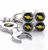 D&R® Wrench Keychain Chrome Tire Valve Stem Caps For Chevy Chevrolet