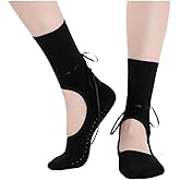 Neglance Cute Ribbon Grip Pilate Socks,Grippy Yoga Sock for Women Girls,No Slip Crew Socks for Barre,Gym,Pregnant,Dance,Floor