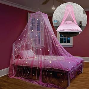 Bed Canopy for Girls with Glowing Stars – Princess Pink Baby Canopy For Bed, Netting Room Decor, Ceiling Tent, Canopy…