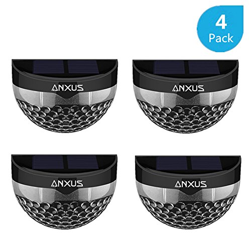 Anxus Solar Lights, Semi-Circle Waterproof 6 LED Solar Lights for Outdoor, Garden, Patio, Stairway (4 Pack, Warm White)