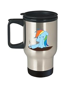 Tired Rainbow Dash Stainless Steel Travel My Little Pony Coffee or Tea Mug Great Gift for Brony or Pegasister, Lover of MLP or Equestria Girls, MLP Cup Gift for Adults, Twilight Sparkle