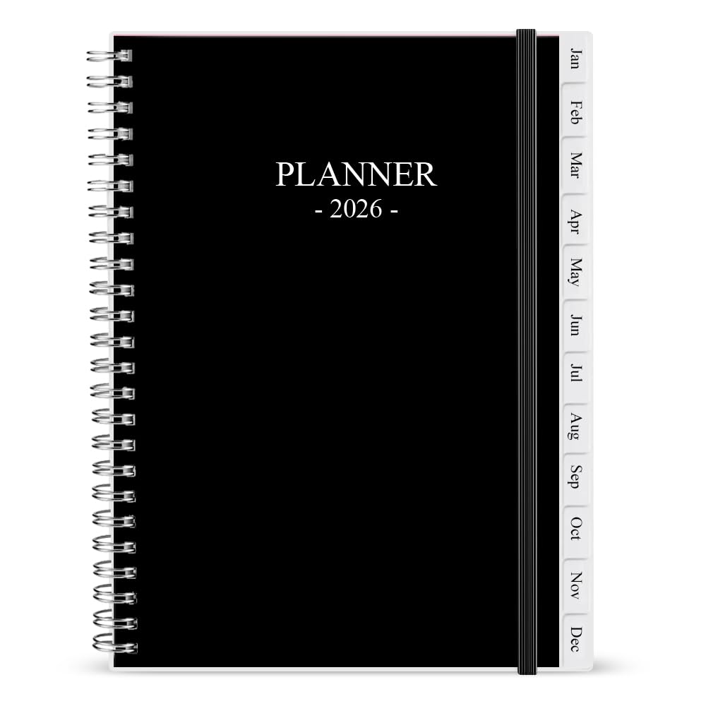 Photo 1 of 2026 Planner - Monthly Planner Runs January 2026 to December 2026, 6.25" x 8.25", 12 Monthly Tabs, 14 Notes Page, Inner Pocket, Flexible Cover with Twin-Wire Binding, Planners 2026, Black