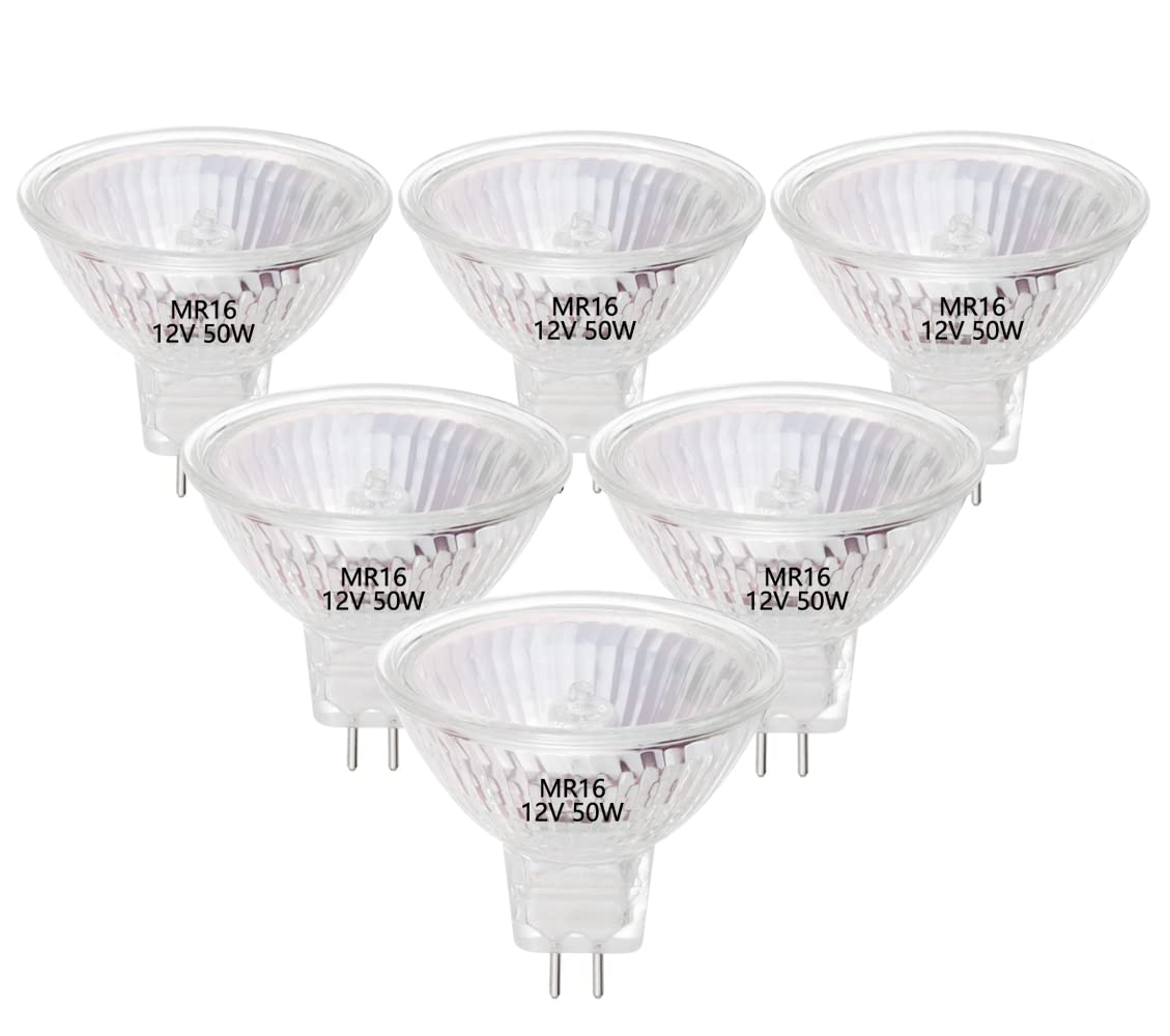 VINBE MR16 Halogen Light Bulbs, 50W 12V MR16 GU5.3 Halogen Spot Bulbs Lamp, Warm White,Pack of 6