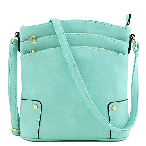 Mint Green Handbag. Lightweight Multi Zipper Designer Women Crossbody