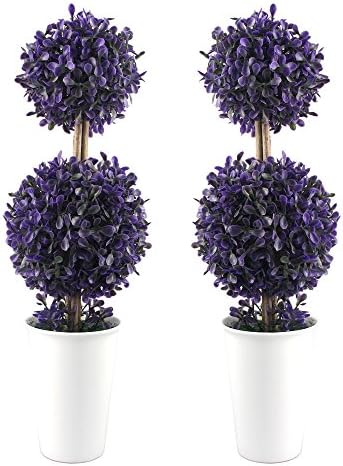 VIMI Small Artificial Plants and Mini Trees , Decor Bonsai for Home , Indoor and Outdoor Decorations , Purple Balls , 15 inch , Set of 2