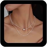 Iaceble Boho Layered Choker Necklace Silver Floating Pearl Necklace Chain Single Pearl Necklaces Jewelry for Women