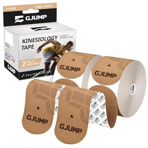 GJUMP Kinesiology Tape, 40 Count Precut Strips 2 Rolls Original Cotton Tape | Elastic Athletic Tape for Muscle Strain Relief & Joint Support, Latex Free Kinetic Tape, Waterproof & Breathable Sports Tape