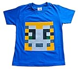 Girls Boys Unisex Stampy Cat Unisex T-shirt You Tuber Youtube Tee PIXEL (8, Blue)