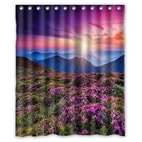 SPXUBZ Purple Flower Wallpaper Lavender Shower Curtain Waterproof Bathroom Decor Polyester Fabric Curtain Sets with Hooks