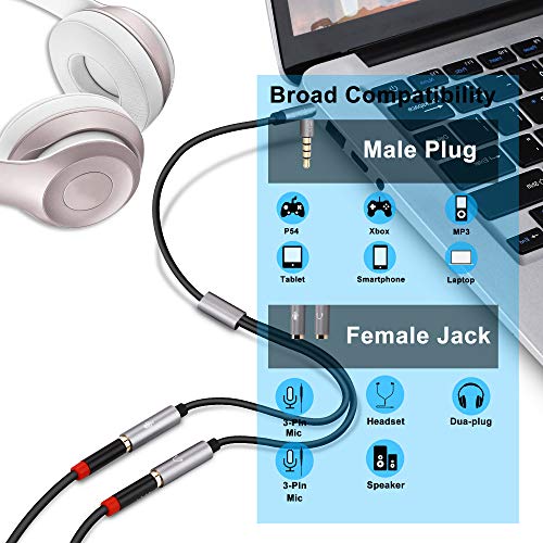 Tisino Headphone Mic Splitter Cable 4 Pole Trrs Headset Splitter Separate Headphones And Mic Jack Compatible For Ps4 Xbox One Laptops Pc Gaming Headset Tablet Smartphone 1ft Pricepulse