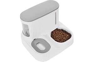 Junbec-Pet Cat Feeder and Water Dispenser,2 in 1 Gravity Automatic Bowl Auto Pet Dry Food Self Feeding Container Dishes Set for Dog Puppy Kitten Kit Set (Grey)