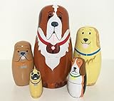 5pcs Cute and Funny Wooden Dog Stacking toys/Russian nesting dolls/Matryoshka gifts for kids(Multicolor)