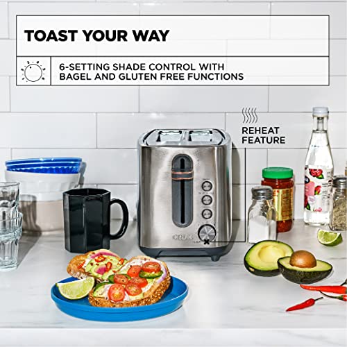 Crux 2 Slice Stainless Steel Toaster, Extra Wide Slots, Quick & Precise