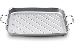 BTCDR Rectangular Grill Topper BBQ Grilling Pan, Porcelain Steel Barbecue Tray with Stainless Steel Handles, 11" x 15"
