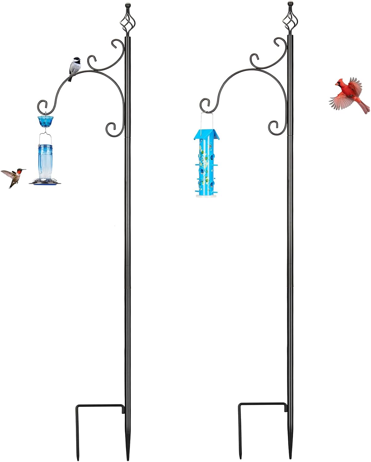 Outdoor Shepherd's Hooks - Kingsyard 2 Pack Outdoor Shepherds Hooks, 76 Inch Adjustable Bird Feeder Pole for Hanging Plant Baskets, Weddings, Lanterns, Solar Lights, Heavy Duty 5/8 Inch Thick, Black