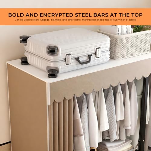 Beauenty Portable Folding Wardrobe Closet with Fabric Cover, Heavy Duty Portable Wardrobe Closet with Shelves & Hanging Rail, Wardrobe Storage for Bedroom, One Piece Folding Design, Strong & Stable