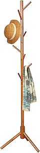 FADDA Free Standing Coat Rack Wood Tree Coat Rack with 8 Hooks, Sweater, hat, and Bag, Tree Hanger Bracket
