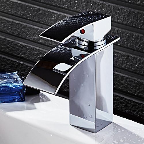 HOROW Single Handle Waterfall Bathroom Vanity Sink Faucet with Extra Large Rectangular Spout(Chrome Finish)