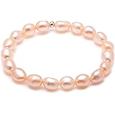 Joseph Brothers 8-9 MM Cultured Freshwater Baroque Pearl Stretch Bracelet 7 Inch, Natural Pink Color