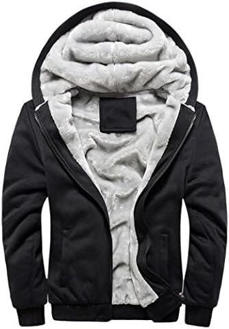 Mens Coat Among Winter Hoodie Cotton Cardigan Sweater Warm Fleece Zipper Jacket Long Sleeve Outwear Solid Blouse Clothes (5XL, Black)