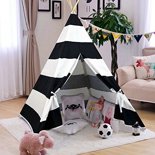 AniiKiss 6' Giant Canvas Kids Teepee Play Tent (Black Stripes)