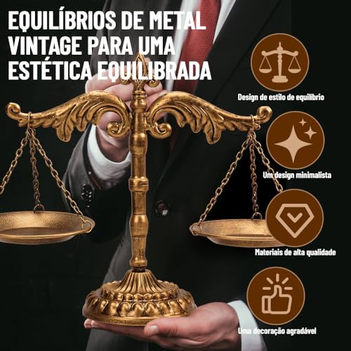 Balança Da Justiça de Metal, Balança de Equilíbrio de Peso Antiga, Libra de Estilo Vintage, Bandeja de Metal Estilo Vintage