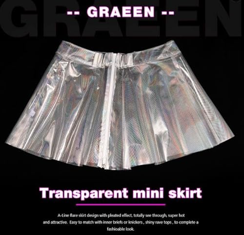 Women's Flared Pleated Skirts Shiny See Through Mini Skirt High