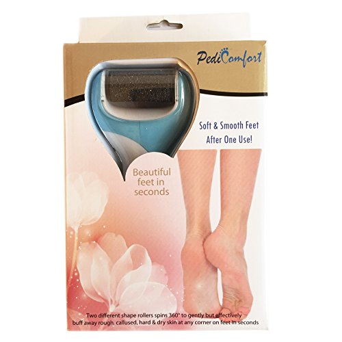 PediComfort Pedicure Electronic Foot File - Callus Remover, Foot Care Tool with Extra Coarse Rollers to Shave Rough Cracked Hard Dead Skin of Feet (White-Blue) - Thumbnail 7