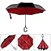 BAGAIL Double Layer Inverted Umbrellas Reverse Folding Umbrella Windproof UV Protection Big Straight Umbrella for Car Rain Outdoor with C-Shaped Handle (red dot)
