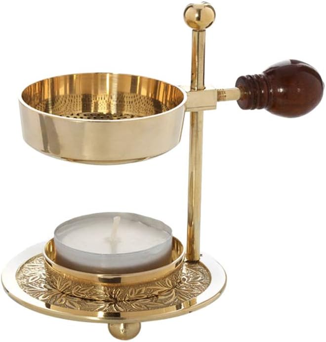 NKlaus Adjustable Incense Burner Incense Burner Brass with Wooden Handle gold Incense Burner small 1522