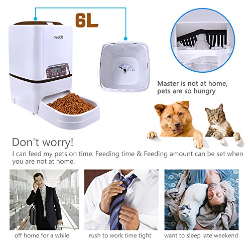 Automatic Dog Feeder Iseebiz 6 Liter Automatic Pet Feeder Food Dispenser for Dog Cat with Voice Recorder 4 Meal Timer Programmable Medium and Large Pet - Thumbnail 4