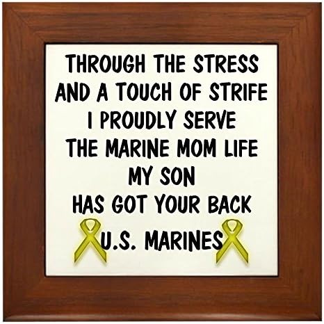 CafePress - Marine Mom My Son has got your back Poem Framed Ti - Framed Tile, Decorative Tile Wall Hanging