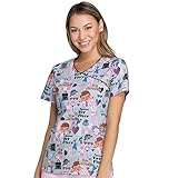 Tooniforms By Cherokee Women's Mock Wrap Toy Fixer Print Scrub Top Large Print