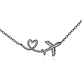 URONE Airplane Necklace 925 Sterling Silver Heart Airplane Pendant Aircraft Jewelry Gifts for Women Men