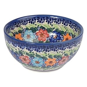 Traditional Polish Pottery, Handcrafted Ceramic Salad or Cereal Bowl 800 ml (d.16cm), Boleslawiec Style Pattern, M.702.Garland