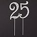 Ella Celebration 25 Cake Topper for 25th Birthday or Anniversary, Crystal Rhinestone Party Decoration Supplies (Silver)