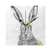 LORVIES Rabbit Wall Clock Silent Non Ticking Acrylic 8 Inch Square Decorative Clock for Home/Office / Kitchen/Bedroom / Living Room