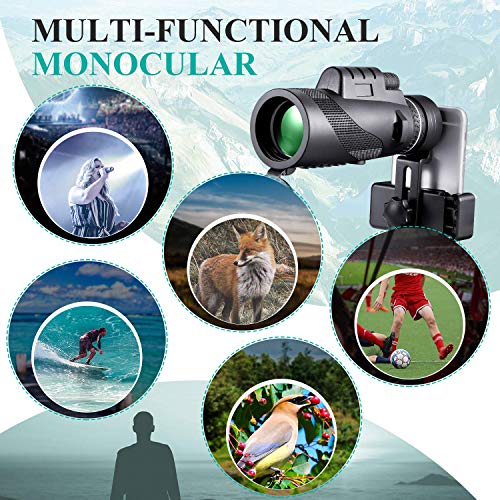 Monocular Telescopes - 40X60 Monocular Telescope HD Waterproof Shockproof Telescope with Smartphone Mount & Tripod for Camping Bird Watching Travel Hunting Football Match Concert Live