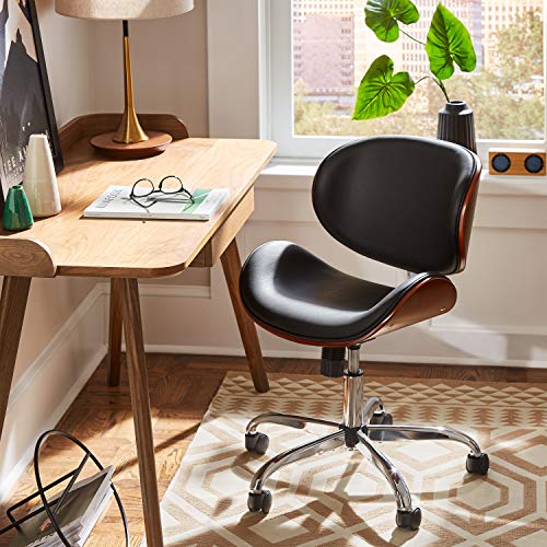 Amazon Brand Rivet MidCentury Modern Curved Table Desk Lamp With LED Light Bulb, Brass/Walnut