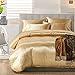 AiMay 3 Piece Satin Duvet Cover Set (1 Duvet Cover + 2 Pillowcases) Rich Silk Silky 100% Super Soft Microfiber Honeymoon Sexy Bedding Collection (Queen, Gold)