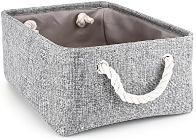 Storage Basket,Mee'life Foldable Linen Storage Bins Fabric Organizer with Handles to Organize Office Bedroom Closet Toys Laundry Gray(Middle).