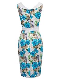 Belle Poque - Vestido retro vintage sin mangas, cuello en V, diseño floral