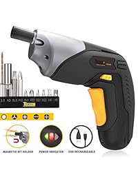 Destornillador eléctrico inalámbrico recargable, 4 V 2.0 Ah Li ion, Torque 6 Nm, 9 + 1 par de marchas, 45 puntas, mango ajustable de 2 posiciones con LED, carga USB   TECCPO TDSC01P
