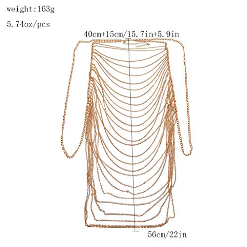 Alloy Multilayer CrossTassel Chain with Ear Ring, Sexy Belly Women Golden Tassel Crossover Bikini Body Chain Necklace with Gift Box (Gold Ear Ring with Body Chain)