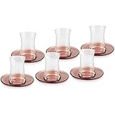 Karaca Juliet Turkish Tea Cups Set of 12, 170ml/5.74oz Turkish Tea Glasses with Brown Detail Saucers for 6 People, Ideal Glass Set for Mother's Day and Housewarming