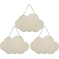 Creaides Cloud Wood Sign Cutout Wooden Cloud Shaped Sign DIY Crafts Hanging Ornament for Wreath Home Door Wall Art Decoration (7.9x5.2 in, 3 Pack)